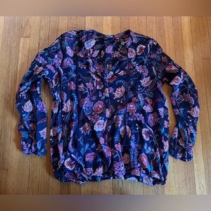 Lucky Brand Floral Tasseled Rayon Boho Top, Size M